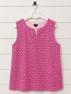 Talbots Pink Geometric Sleeveless Notch-Neck Tank